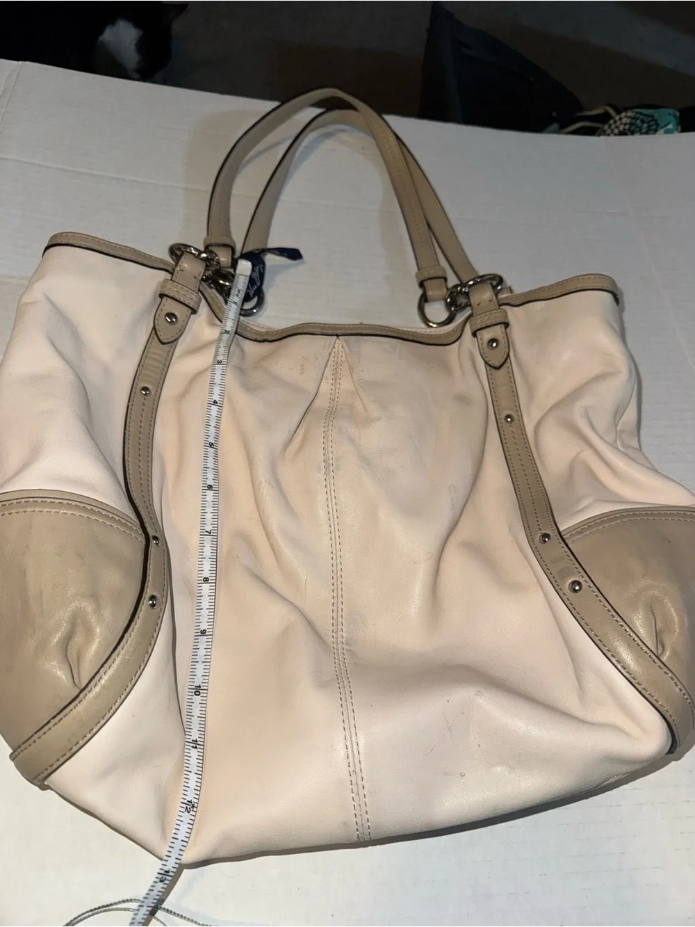 Coach Cream and Taupe Leather Tote Bag